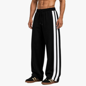 FUNKY MONKEY Men's Wide Leg | Loose Fit Track Pants with Double Side Stripes | Relaxed Fit Athletic Joggers | Drawstring Waist Casual Sports & Streetwear Trousers